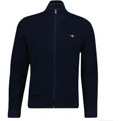 GANT Herren Strickjacke mit Stehkragen - Micro Textured Cotton Zip Cardigan, Baumwolle Blau / L