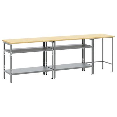 vidaXL 3-tlg. Werkbank-Set Grau Stahl