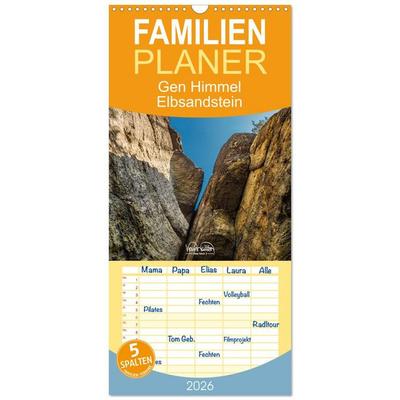 Familienplaner 2026 - Gen Himmel - Elbsandstein mit 5 Spalten (Wandkalender, 21 x 45 cm) CALVENDO