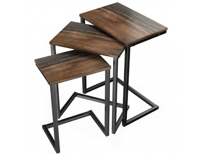YWJ Table de salon table d'appoint ensemble de 3 pièces design industriel cadre en acier brun + noir 45 x 30 x 60 cm