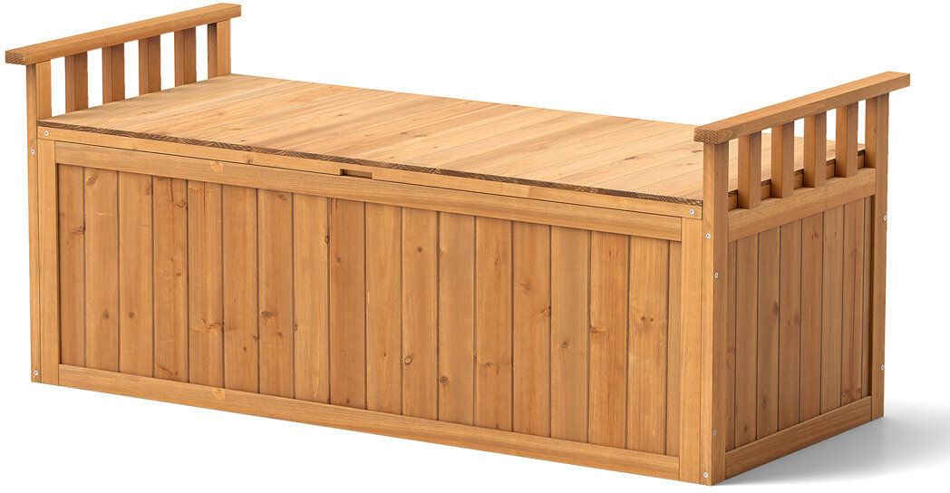 Costway 128cm W 209L Solid Wood Deck Box in Brown Brown 53cm H X 128cm W X 58cm D