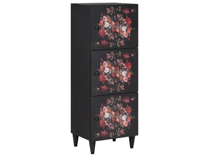 Xolmizyn Stauraumschrank Mango Massivholz, Highboard Mehrfarbig Florales Muster, Messingknöpfe, Mit 3 Türen, Wohnzimmer Einrichtung