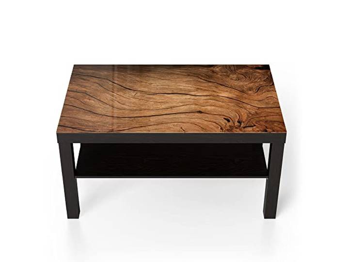 DEQORI Glastisch schwarz groß 90x50 cm Motiv Detaillierte Holzmaserung ausgefallener Beistelltisch aus Glas Hochglanz Couchtisch fürs Wohnzimmer moderner Couch Tisch mit Design
