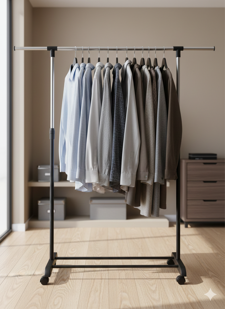 fadi Stender Porta Abiti Estensibile in Acciaio con Ruote 125x170x42 cm Nero e Acciaio...