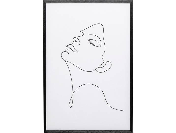 Bild mit Rahmen KARE DESIGN Gerahmtes Bild Drawing Lady 63x93cm , farbe bild(er): weiß, B:92,8cm H:62,8cm T:3cm, Acrylfarbe, Baumwolle, Massivholz, Polystyrol, Bilder, Bild mit Rahmen