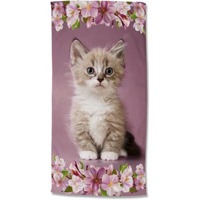 Strandtuch GOOD MORNING "Look", rosa, B:75cm L:150cm, Velours, Velours, Handtücher, Mikrofaser, 75x150, Schnelltrocknend, Kind, Mädchen, Katze, Rosa