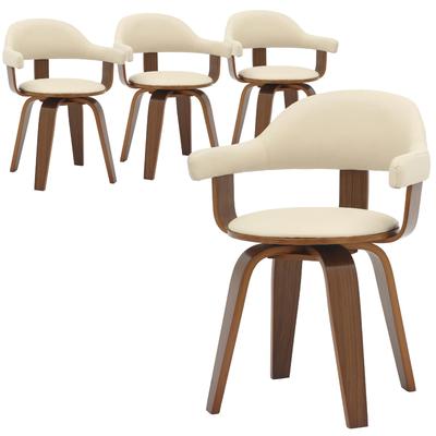 LeisureMod Brivo (Set of 4) Open Back Dining Chair, Leather Seat, Solid Poplar Wood Legs, 360 Degree Swivel, with Arms