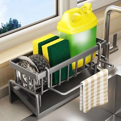 Inspire Curations Self Draining Sink Shelf Organizer Hanging Sponge & Soap Storage Rack grey type1
