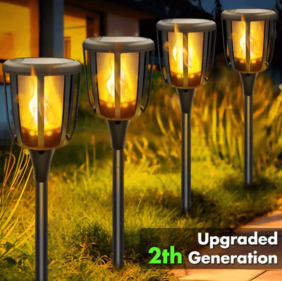 Uplift Curations Solar Flame Torch Lights Outdoor Waterproof Solar Garden And Pathway Flickering Lawn Lights style 2 2pcs