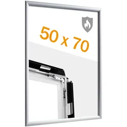 SPRINTIS Brandschutzrahmen B2, silber, Klapprahmen nach DIN 4102 B1 Brandschutz, Plakatrahmen aus Aluminium inkl. PET-Deckblatt, Dübel & Schrauben