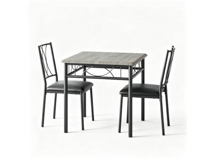 Hapterouse Esszimmer-Set 3-teilig 2 Personen Holz Metall Grau Gepolstert Quadratische Tischplatte, gepolsterte Sitzflächen, kompakte Bauform, kleine Küchen
