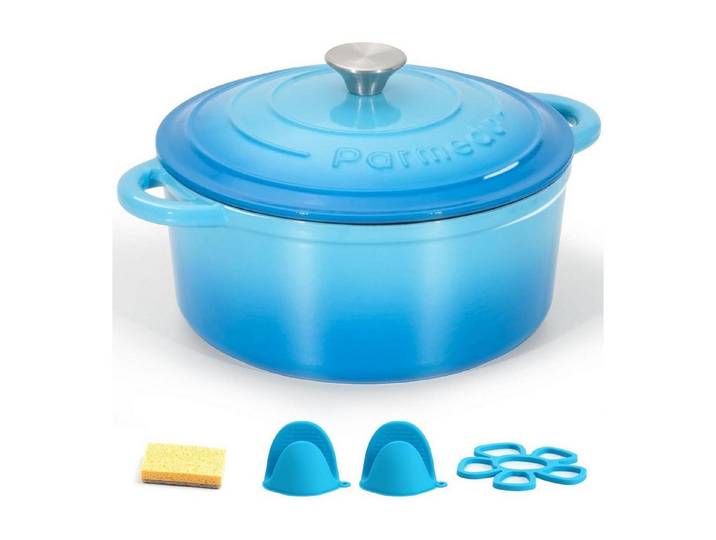 LuxusKollektion Schmortopf Schmortopf Gusseisen emailliert Deckel Himmelblau 26cm-5.2L