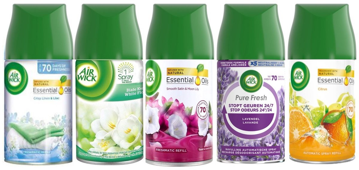Air Wick navullingen Mix - Satin Moon Lily, Lavendel, Sparkling Citrus, Crisp Linen en White Flowers Freesia