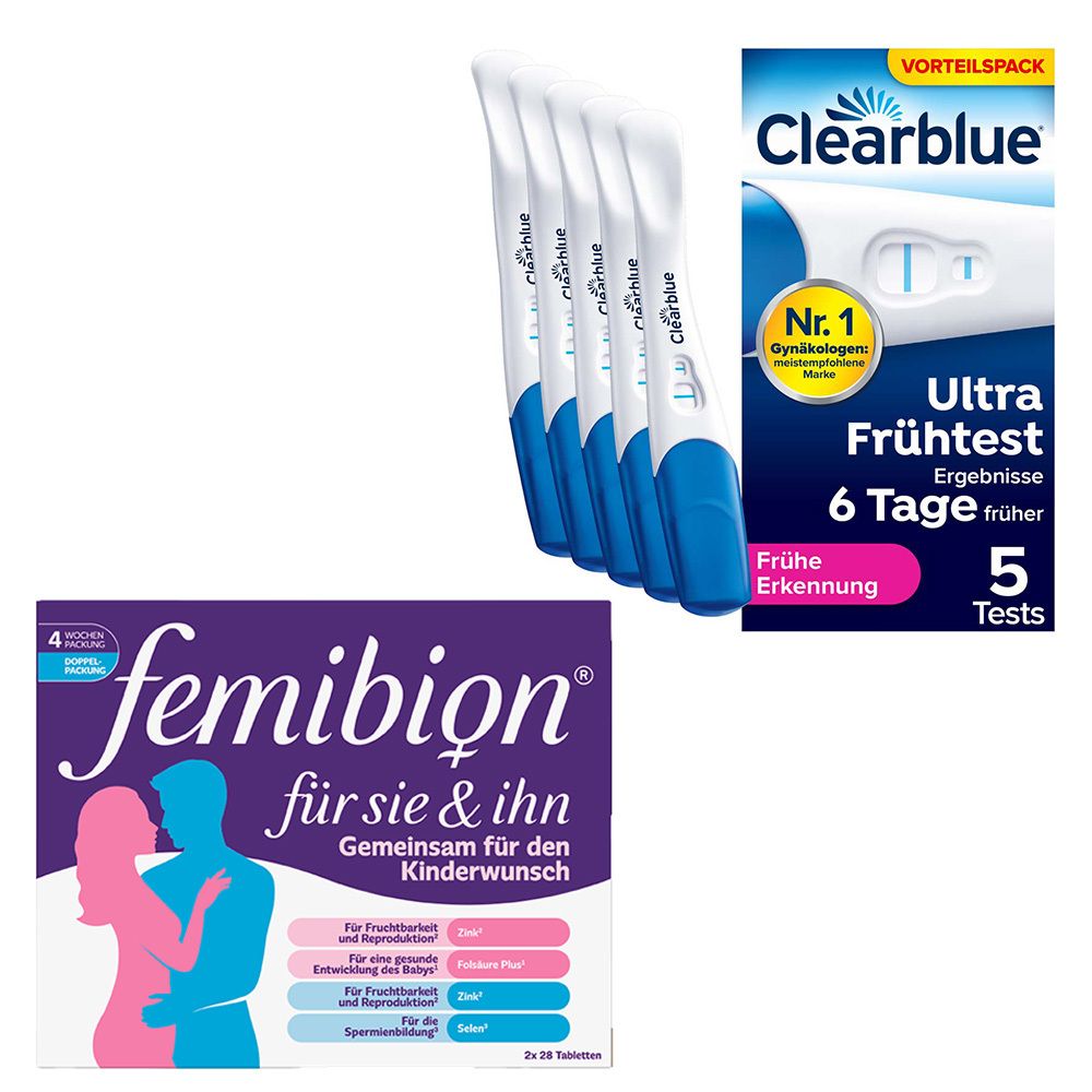 Clearblue Schwangerschaftstest frühe Erkennung + Femibion für Sie & Ihn 1 St Kombipackung