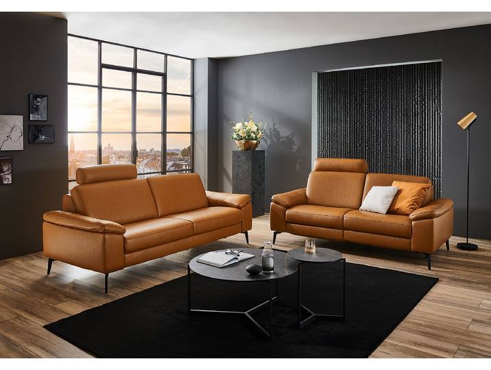 2,5 Sitzer Sofa SC Pure Braun Echtleder Teresa 196 x 86 x 100cm Funktion links Kopfstütze verstellbar Modern