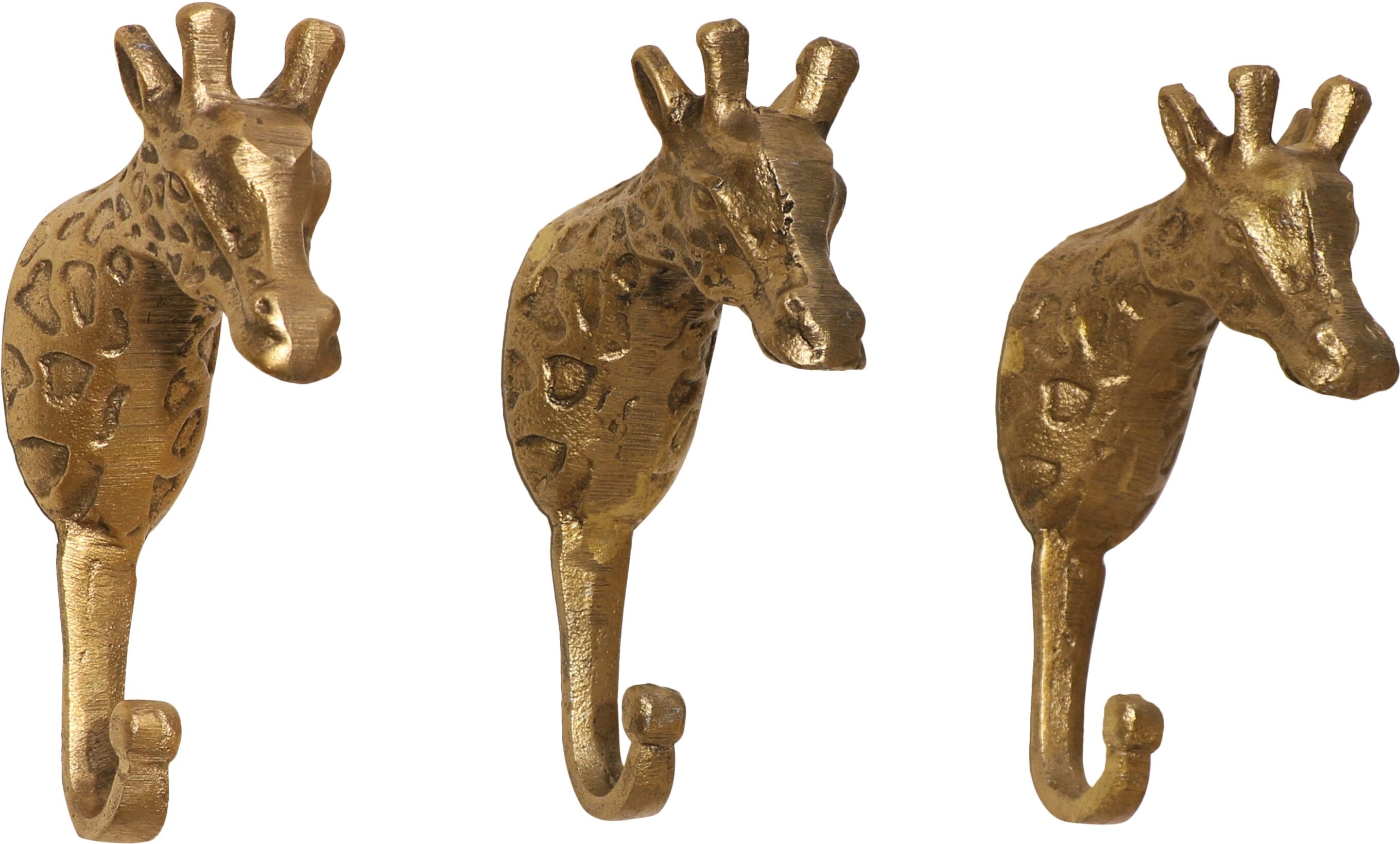 Set of 3 Gold Metal Giraffe Wall Hooks Metal