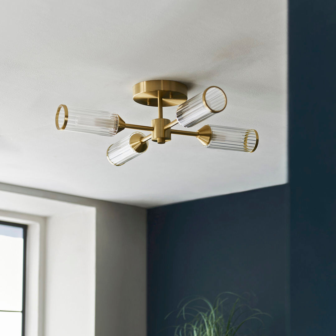 Fairmont Park Cunningham Glass Semi Flush Mount Satin Brass 55cm W X 55cm D