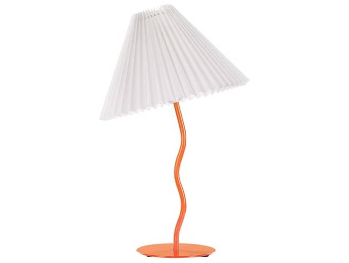 Tischlampe orange Metallfuß Plisseeschirm Stoffschirm weiß Kegelform Alwero