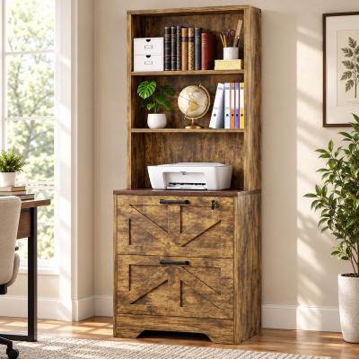 Rackcog Farmhouse Bookcase with Charging Station, Freestanding Storage File Cabinet with Lock Drawer