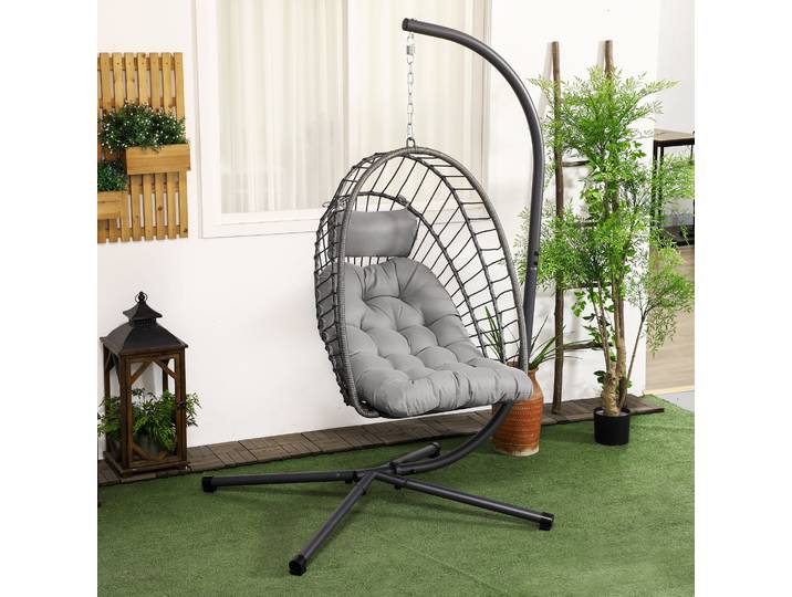 Outsunny Fauteuil Suspendu Jardin Résine Tressée Métal Gris
