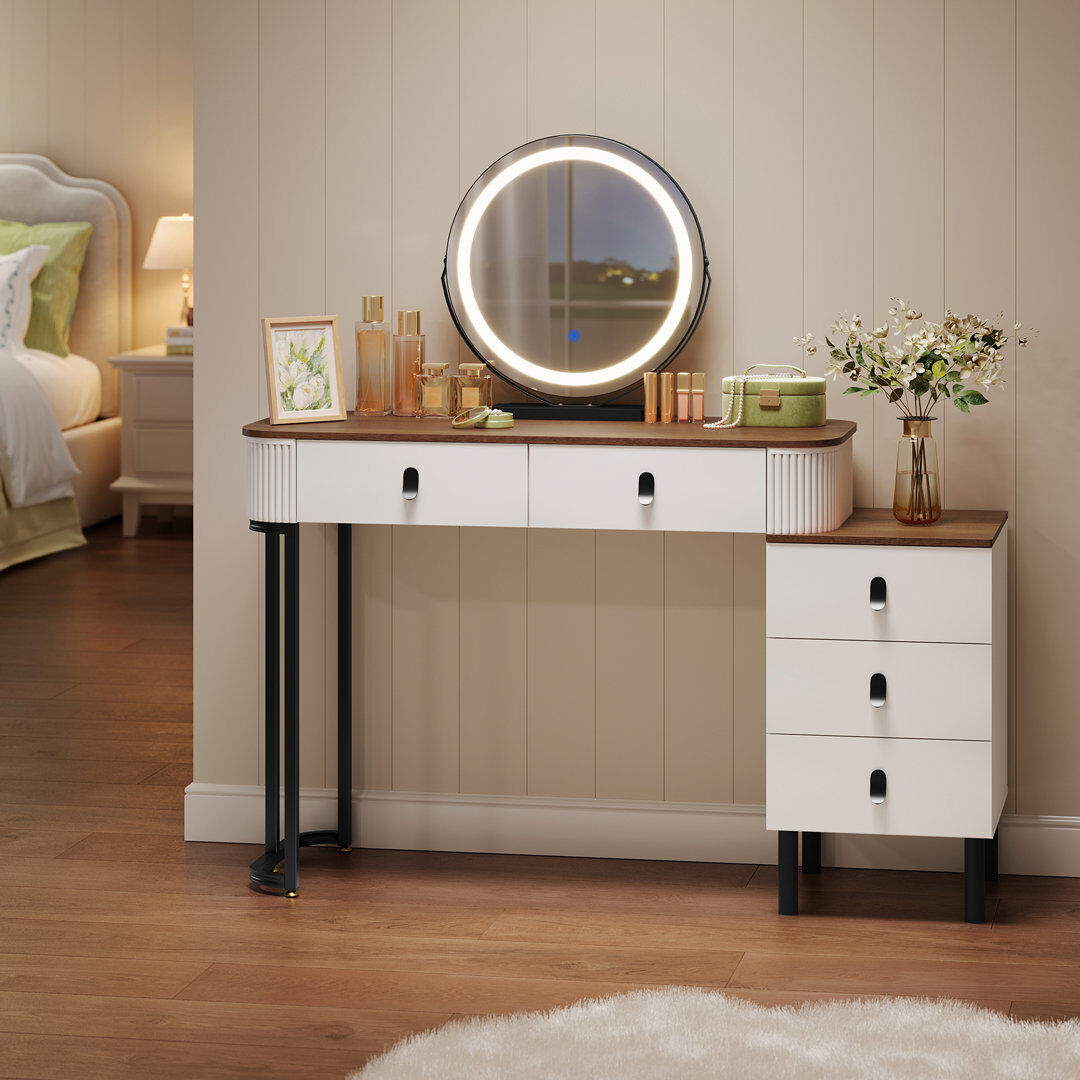 Metro Dressing Table with Mirror Black/White/Brown 126cm H X 100cm W X 40cm D