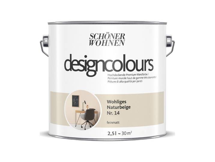 Designfarben, Hochdeckende Premium-Wandfarbe, naturbeige, feinmatt, 2.5L