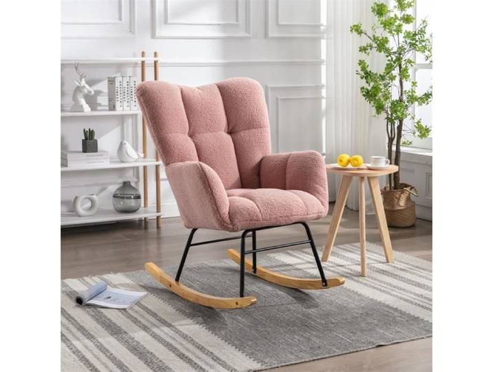 Fauteuil à bascule - DREAMMESPACE - Rose - Tissu Teddy - 1 place - Style Scandinave