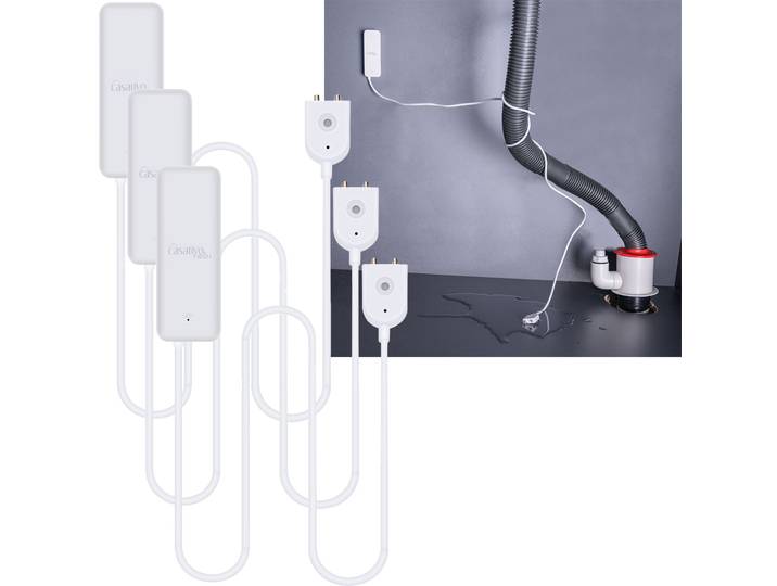 3er-Set WLAN-Wassermelder mit externem Sensor, App-Steuerug