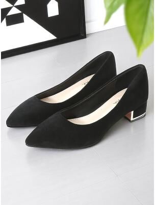 LightInthebox Women's Gray Faux Suede Block Heel Pumps with Pointed Toe, Low Heels for Office Work, Conferences and Business Travel