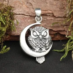 Drachensilber Eule Schmuck Anhänger Silber 925/000 Eule im Mond - Silber