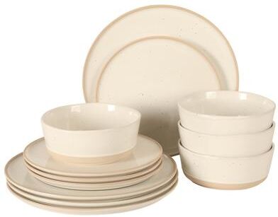 Gibson Elite Humphrey Lane 12 Piece (Service for 4) Plates and Bowls Reactive Glaze Dishes Stoneware Ceramic Dinnerware Set
