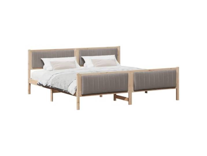 KTHLBRH Bettgestell aus massiver Kiefer, Braun und Taupe, 200 x 200 cm Plattform ohne Netz, Wand-Kopfteil, modernes Design, einfache Reinigung