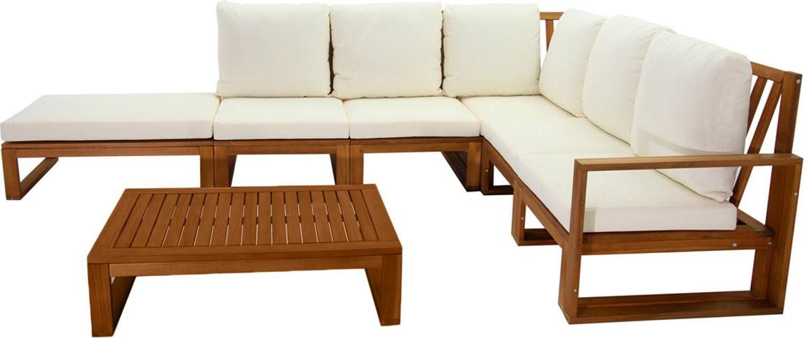 Miliboo - Eck-Gartenmöbel aus Massivholz mit abziehbaren Kissen in Beige 6/8-Sitzer SALSA