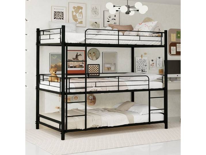Lit triple 90x190 cm avec échelle intégrée barrières de sécurité et base antidérapante