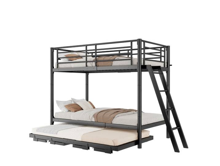 Modfu Etagenbett aus Metall 90x200 cm Schwarz mit ausziehbarem Unterbett, 90x200 cm, Babymöbel & Kindermöbel, Kinderzimmer & Jugendzimmer, Stockbetten
