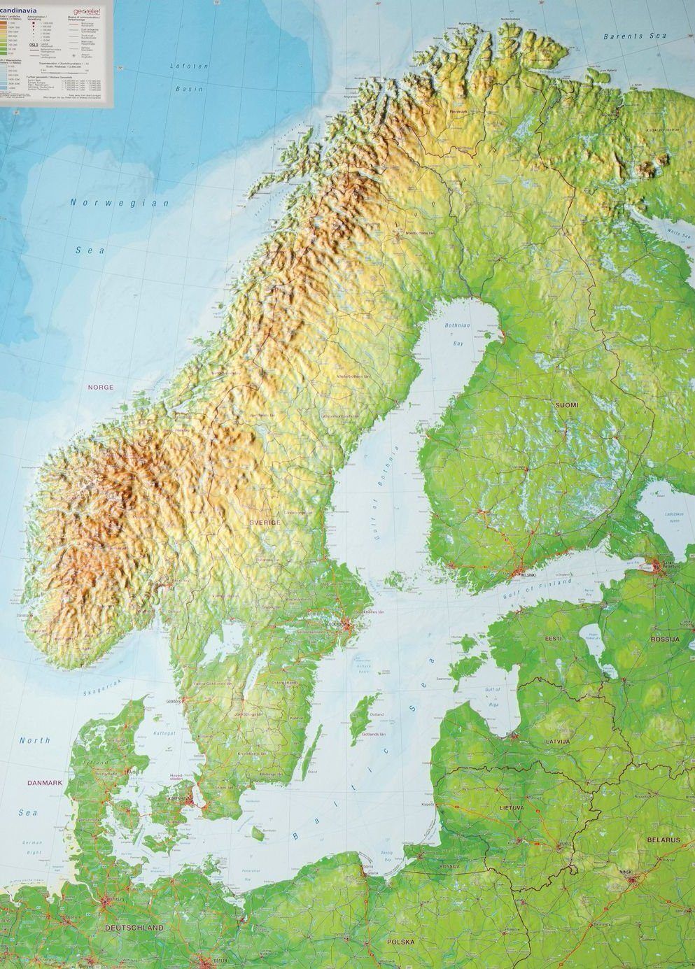 Carte murale en relief - Scandinavie (en anglais) - 77 x 57 cm   Georelief - Sans cadre