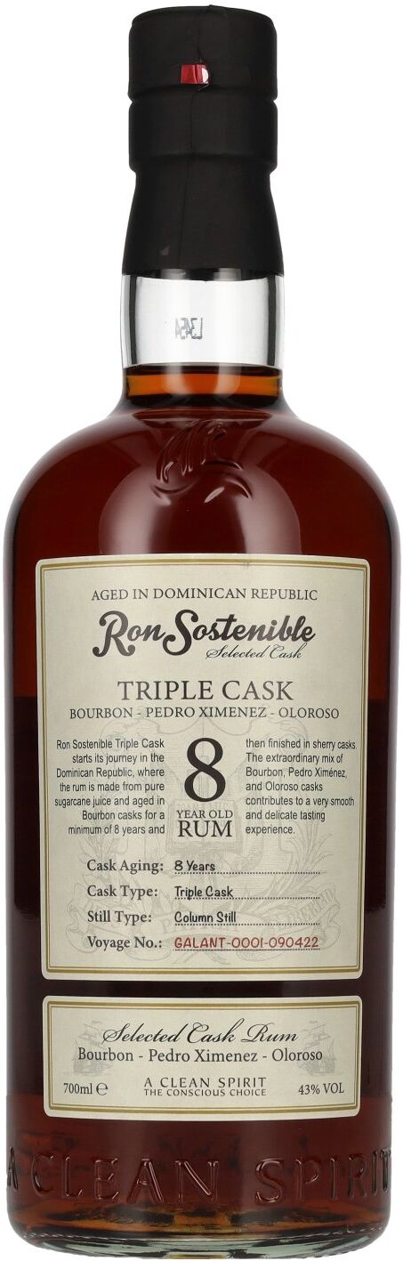 Ron Sostenible 8 Years Old Triple Cask Rum 43% Vol. 0,7l
