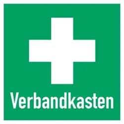 Schild Hinweis auf Erste Hilfe Verbandkasten quadratisch, Alu, 250x250 mm