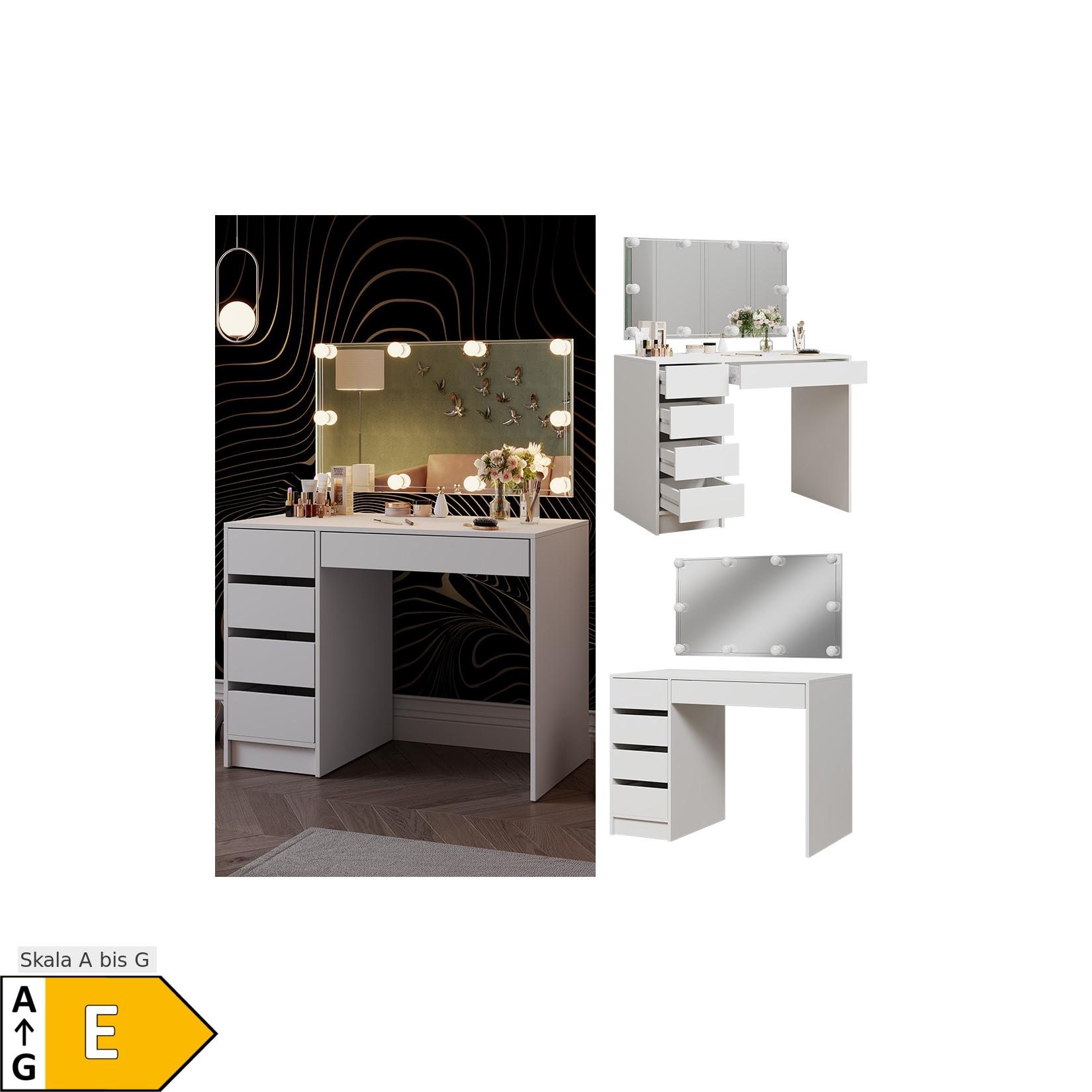 Vicco Schminktisch Thalia Weiß Hochglanz 100 cm mit LED-Beleuchtung
