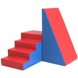 Iglu SET 1X Mega Fun Slider - Blau/Rot - Bunte Schaumstoff-Rutsche mit Treppe für Kinder