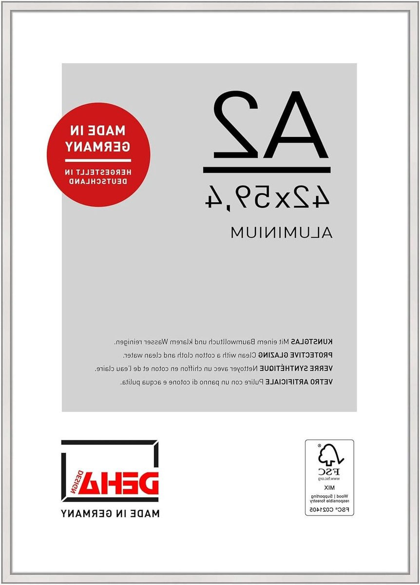 Zilveren aluminium fotolijst voor A2 poster met onbreekbaar kunstglas