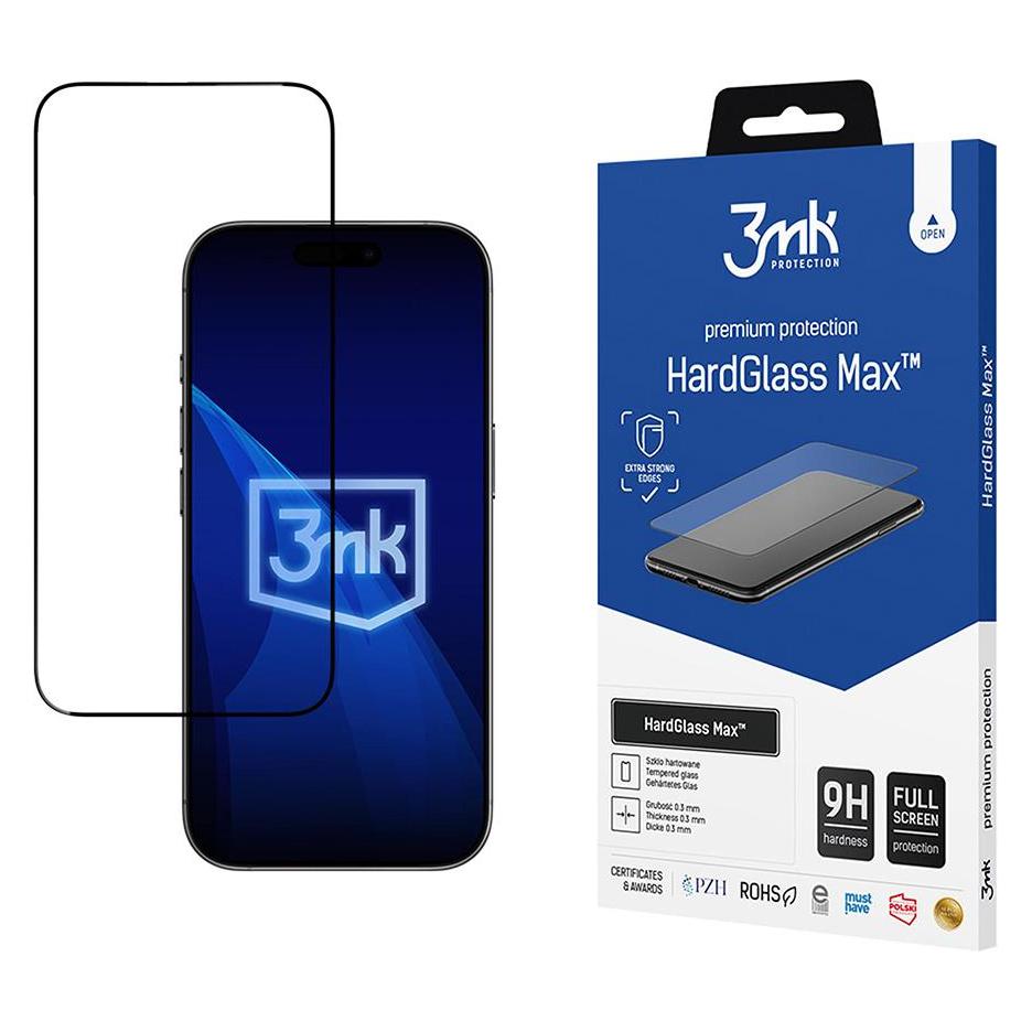 3MK - HardGlass Tempered Screen Protector - iPhone 17 Air - Black (1 Stk., Apple iPhone 17) (5903108669313)