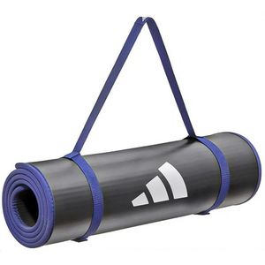 adidas Yogamatte Core, Tragegurt, schwarz/blau, 1 cm stark, rutschfester Synthetikkautschuk, 183 x 61 cm