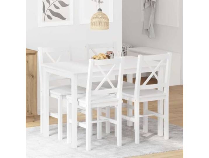 Xolmizyn 5-tlg. Essgruppe, Massivholz Esstischset mit 4 Stühlen Stabiles Kiefernholz, Klassisches Design, Für Küche & Esszimmer