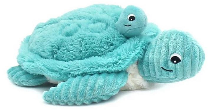 Les Déglingos knuffel Ptipotos schildpadmoeder met baby-schildpad, aqua