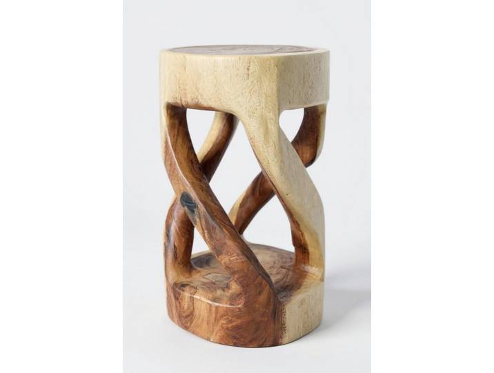 FaHome Beistelltisch Runder Holzhocker: Massiver Suarholz Beistelltisch, Massivholz Handgefertigt (50x28x28)