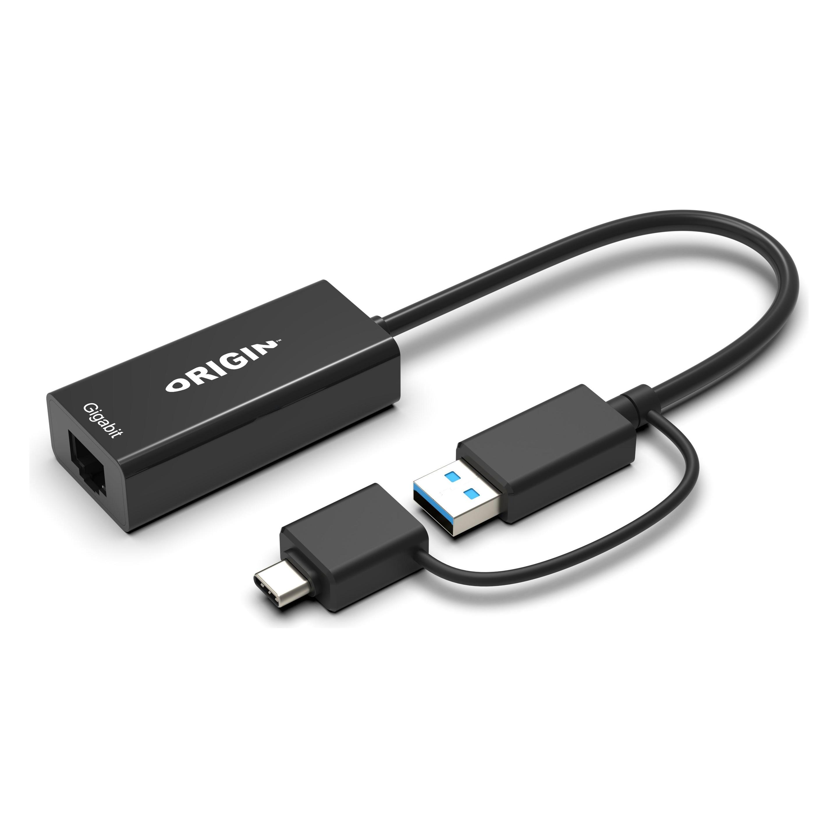 Origin Storage USB3.0 or USB-C (with USB-C male to USB3.0 female adapter) to RJ45 Gigabit Adapter (USB, USB-C) (V7W66AA#AC3-OS)