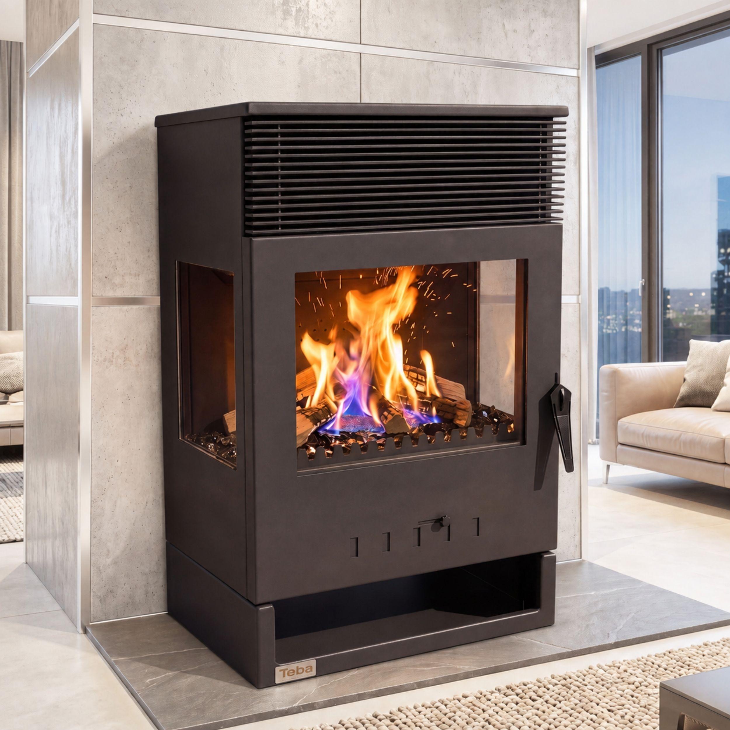 Kaminofen Panorama 3 Seitig 9 kW Dauerbrand Teba TKS 12 Kamin Holzofen 3 Seiten Ofen Holz