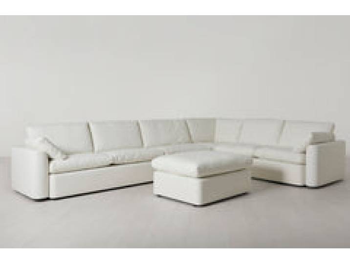 Model 13 Großes Ecksofa mit Polsterhocker, Weiß