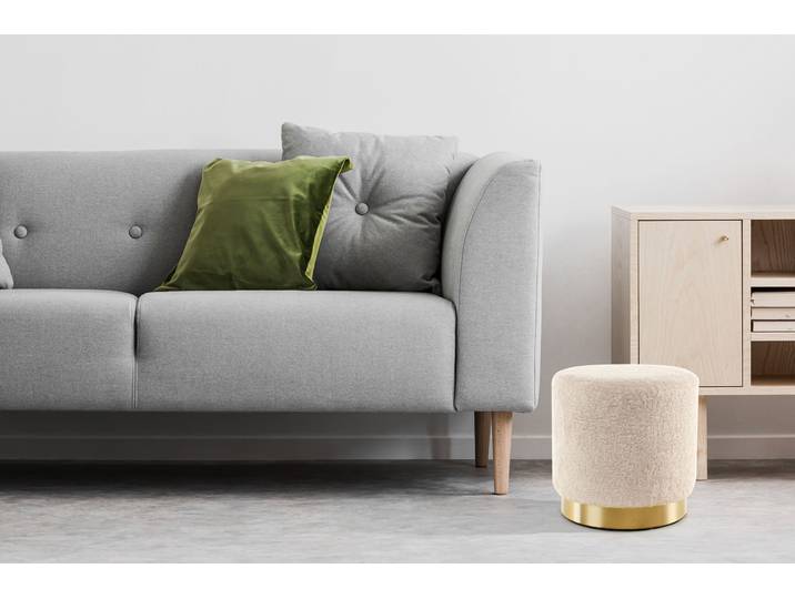 Sitzhocker KAYOOM Hocker Gipsy 425, stilvoller Sitzhocker,runde Form, stilvolles Design , weiss (elfenbein, gold), B:35cm H:35cm T:35cm, Bezug: 100% Polyester / Korpus: MDF, Kiefer / Gestell: Metall, Hocker, Sitzhocker, facettenreich, platzsparend, vielfältig einsetzbar, weiche Polsterung